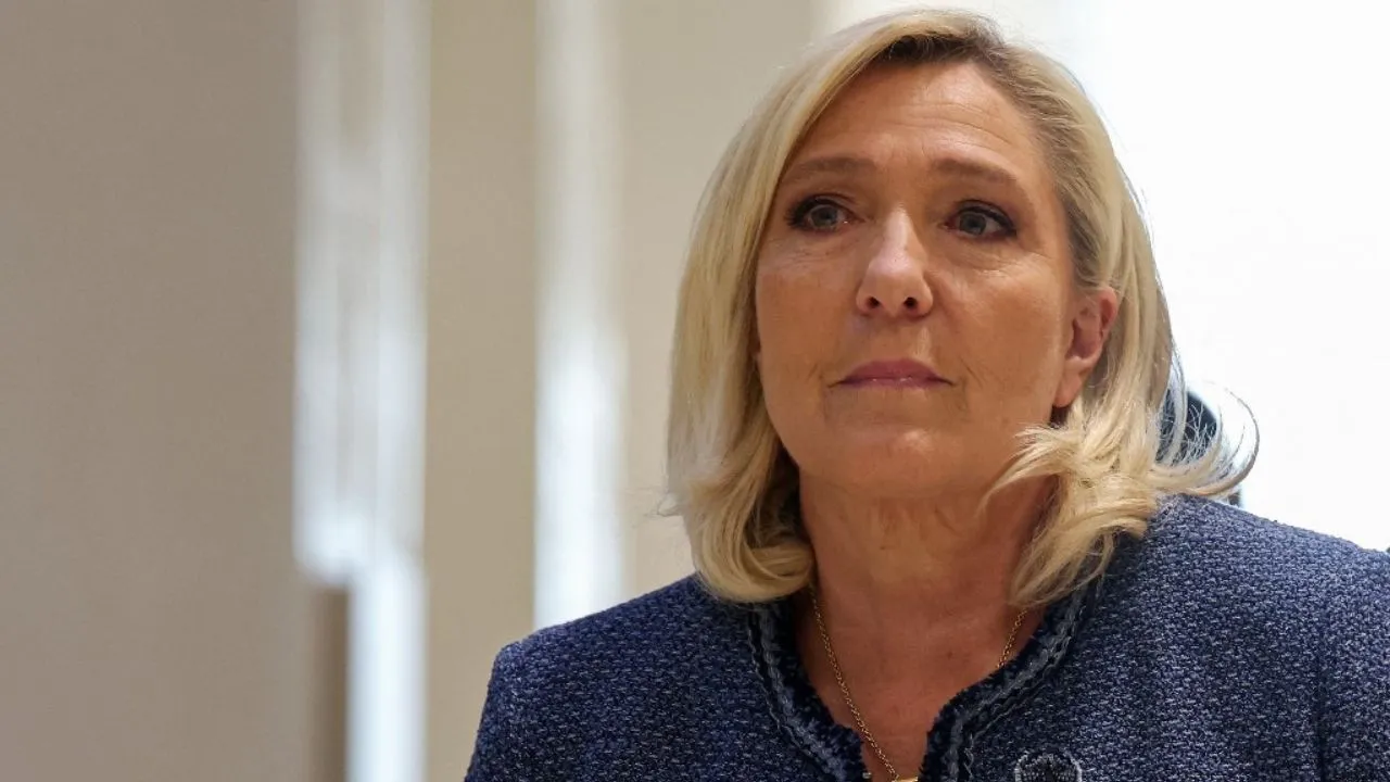  President of the parliamentary group of the French far-right Rassemblement National (RN) party, Marine Le Pen arrives at the Paris courthouse for her trial verdict on suspicion of embezzlement of European public funds, in Paris, on March 31, 2025. Photograph: (AFP) 