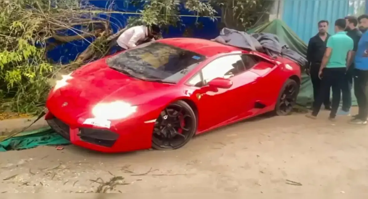  Noida crash car: Lamborghini belongs to Youtuber Mridul Tiwari ; driver already out on bail: (Credit: PTI) 