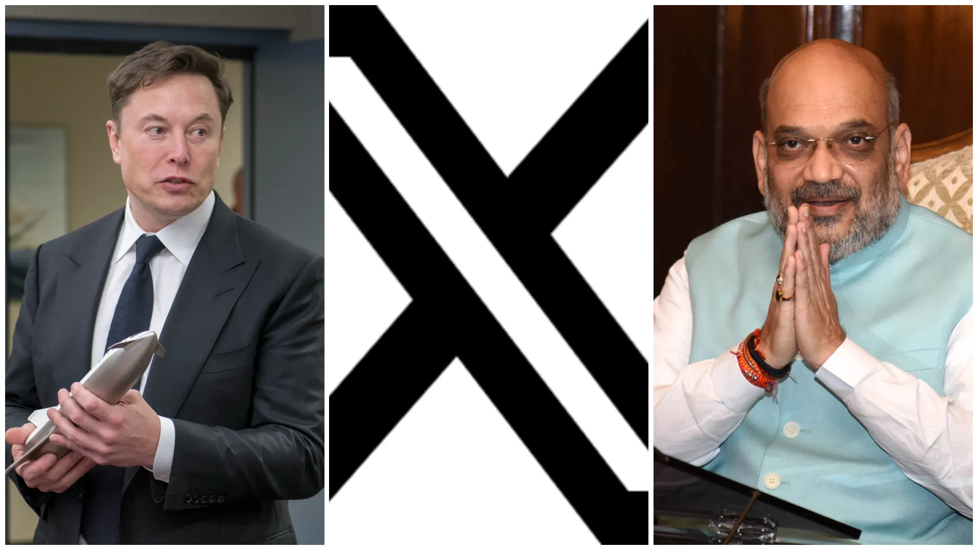 A combination photo of Elon Musk, the X logo and India's Home Minister Amit Shah 