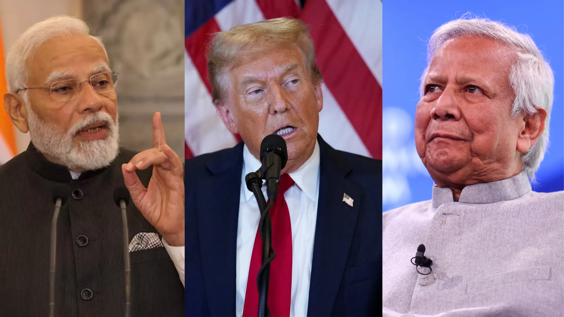  PM Modi, US President Donald Trump, Bangladesh's Chief Advsior Yunus Photograph: (Reuters) 