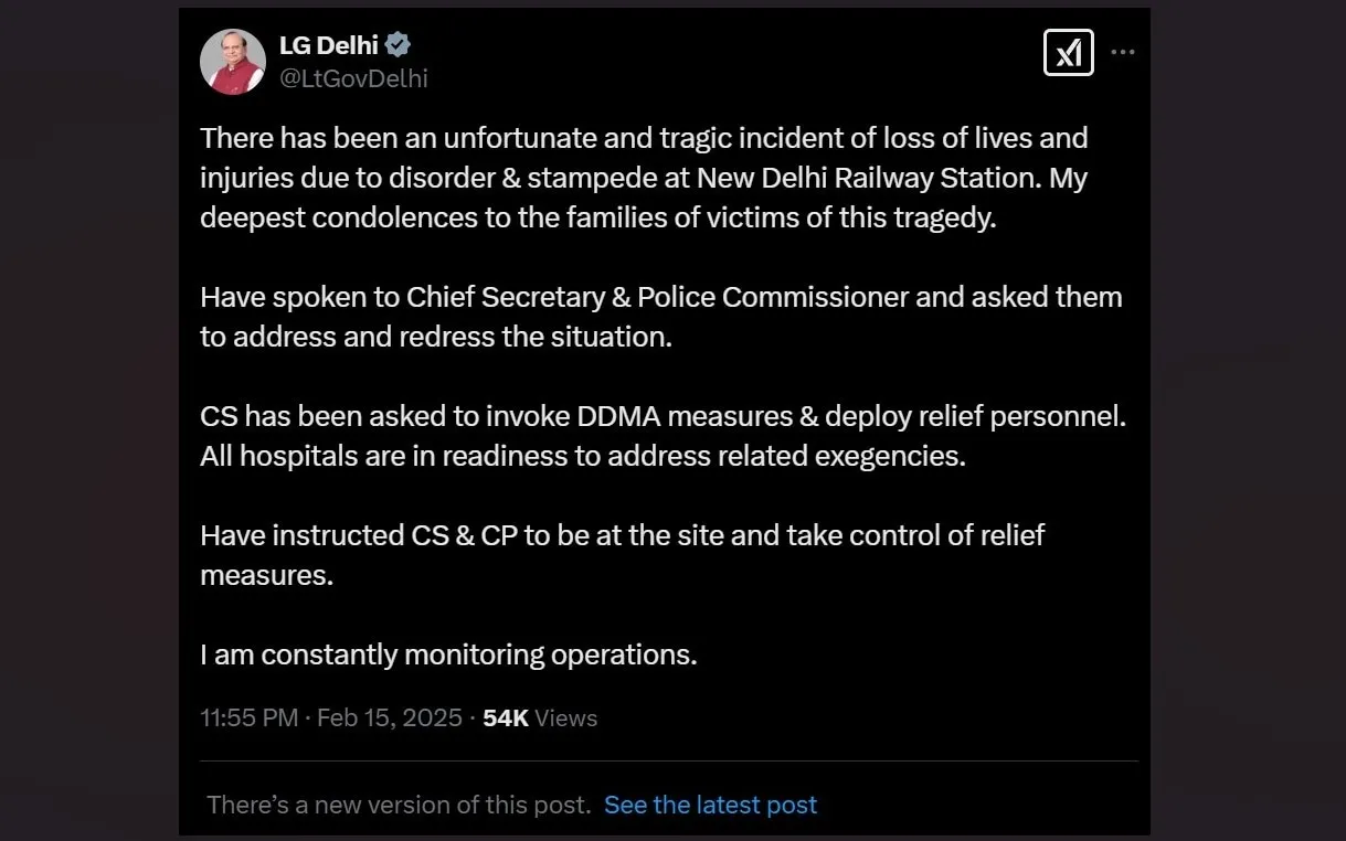The original version of Lt Governor's post on X.(X/@LtGovDelhi)