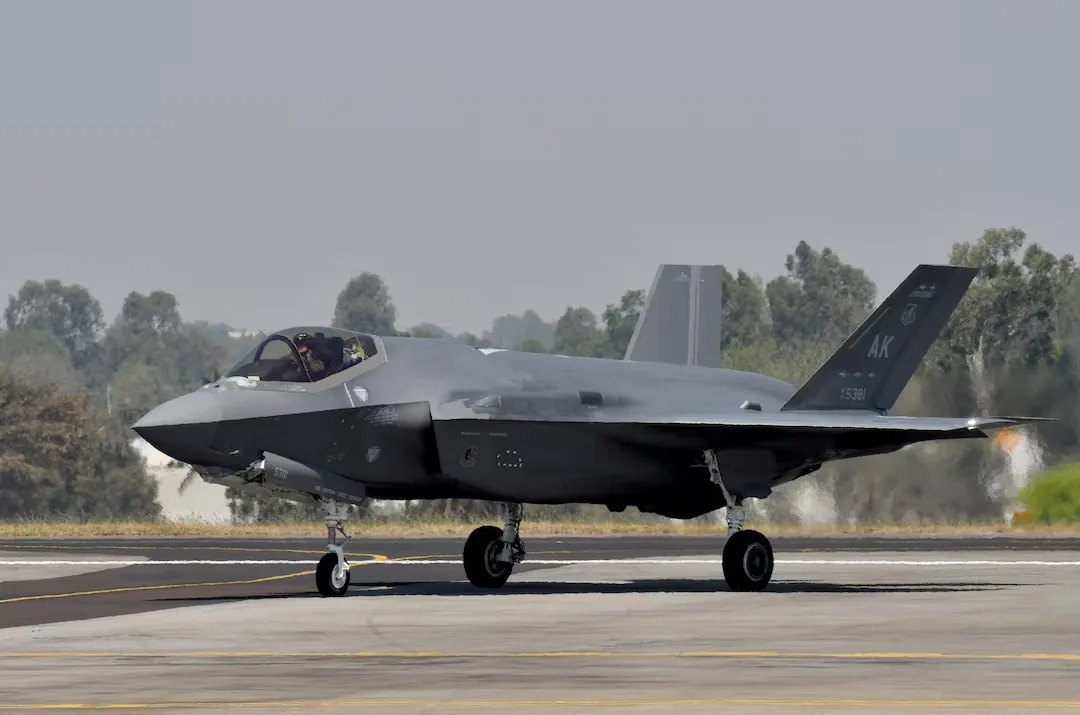 Air Force F-35 fighter jet taxis..