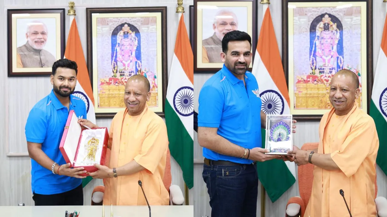 मुख्यमंत्री से भेंट करते टीम के कप्तान ऋषभ पंत व मेंटॉर जहीर खान