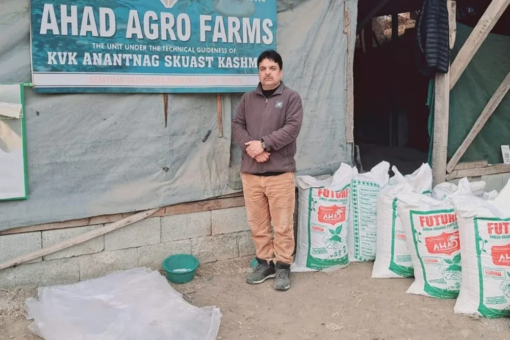 Abdul Ahad Lone at his vermicompost unit in Anantnag, Kashmir 