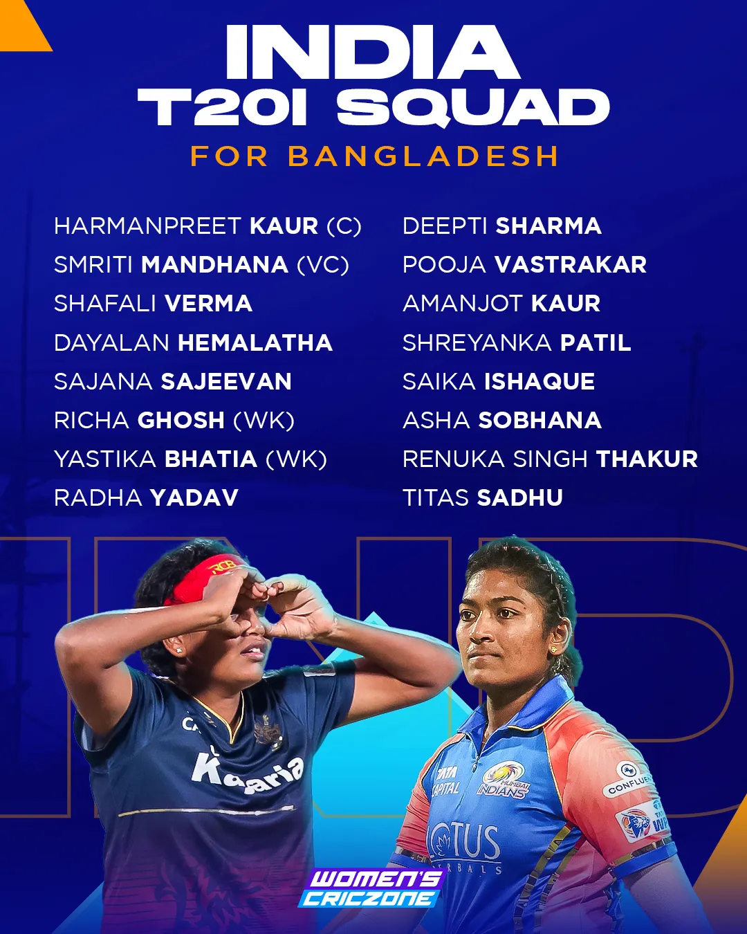India T20I squad for Bangladesh