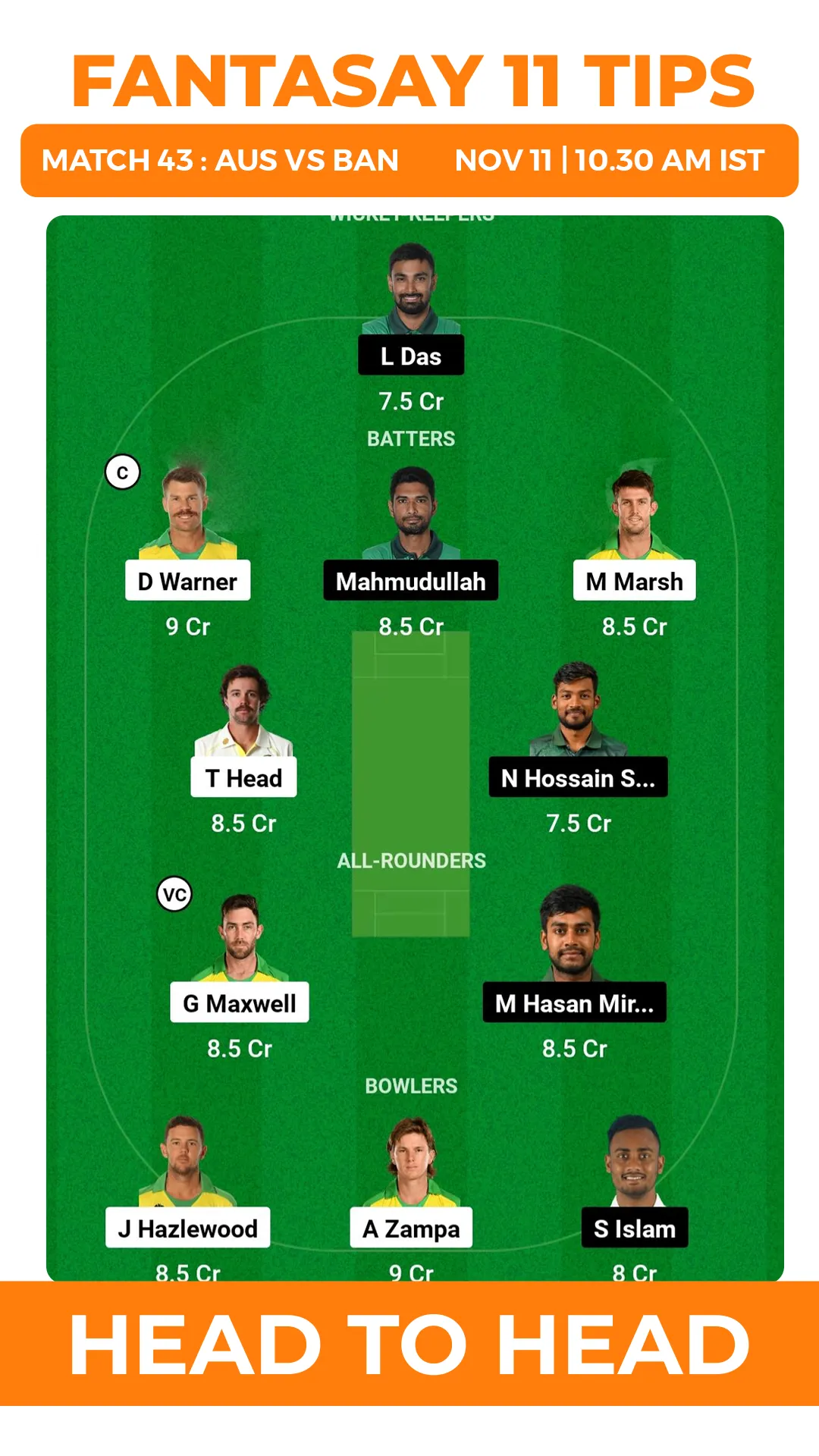 AUS vs BAN Dream11