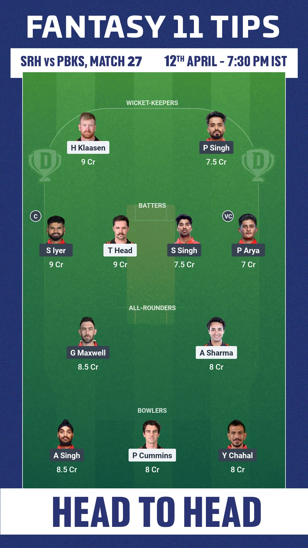 srh vs pbks dream11 prediction