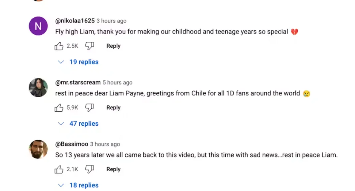 Many fans have left comments on old music videos. YouTube/screenshot