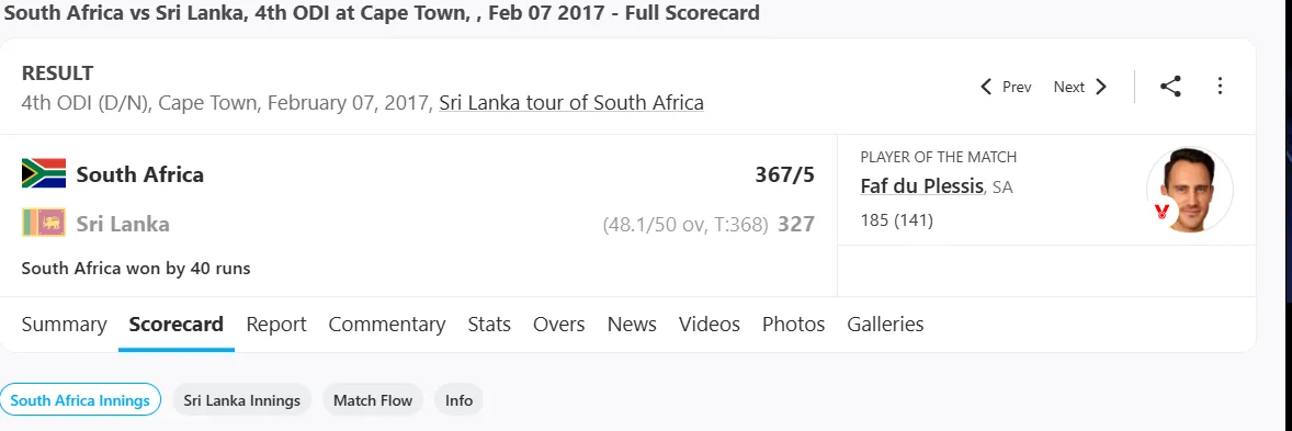SA vs SL 2017