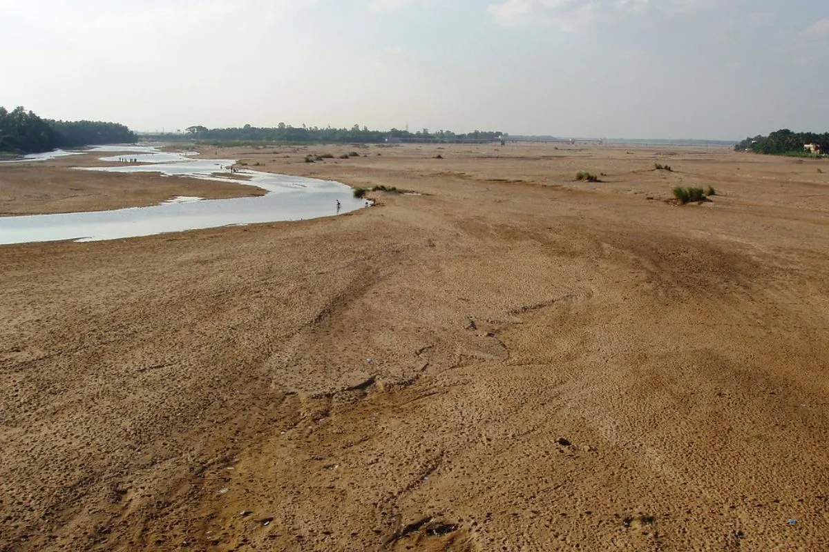 Dry bed of the Cauvery river, India