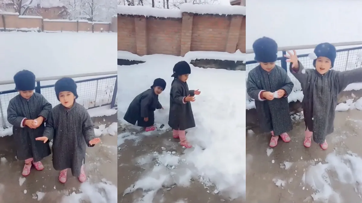Kashmir twin girls video snowfall