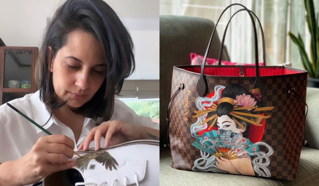 Painting on designer handbags by Shirin Watwani