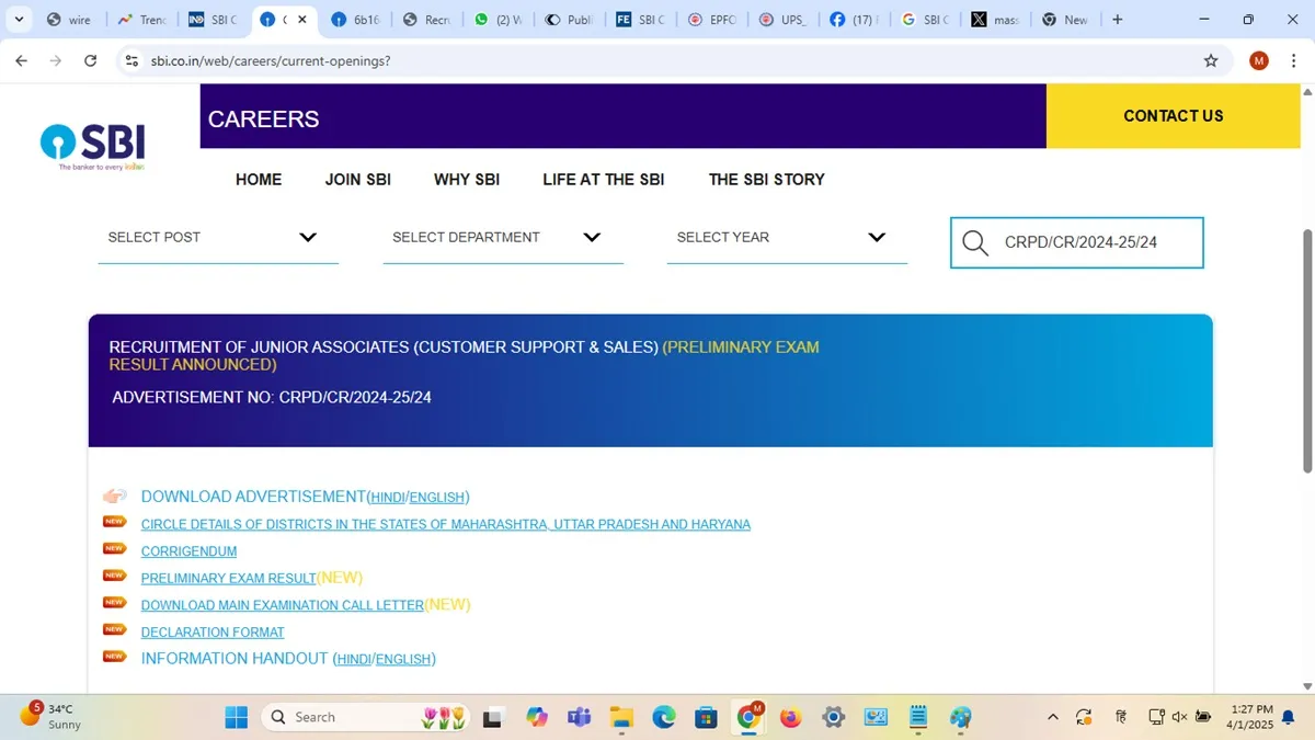 Call Letter For SBI Junior Associate Main Exam 2024