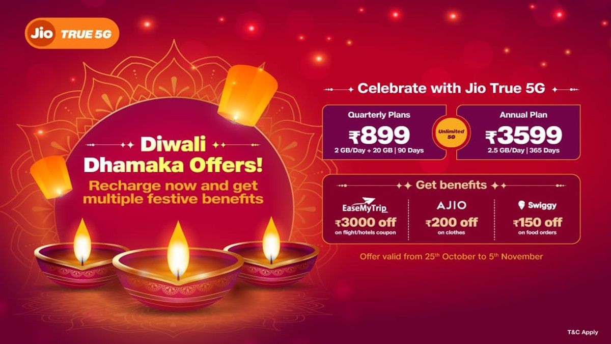 Jio Offer: 2.5GB data per day at monthly cost of Rs 300, discount free coupon of Rs 3350 is available with Diwali Dhamaka plan