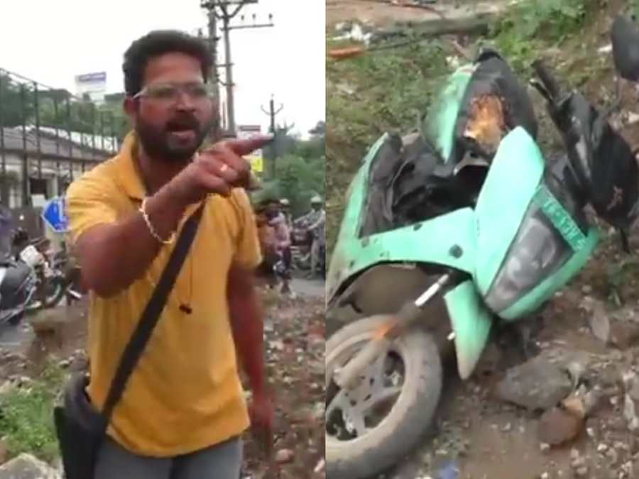 Angry customer sets Ather electric scooter on fire in front of a showroom in Chennai