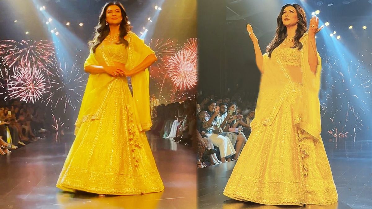 Sushmita Sen Ramp Walk : मिस यूनिवर्स को थिरकते हुए देख मचा बवाल, येलो ...