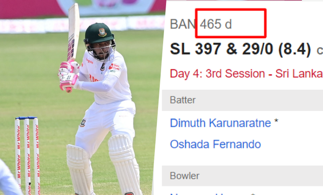 Why Bangladesh scorecard showed 465declared despite the team getting