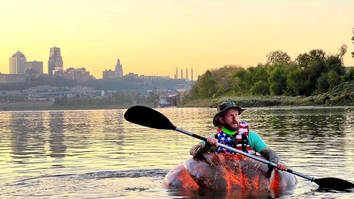 Australian Man Paddles Giant Pumpkin Down Tumut River