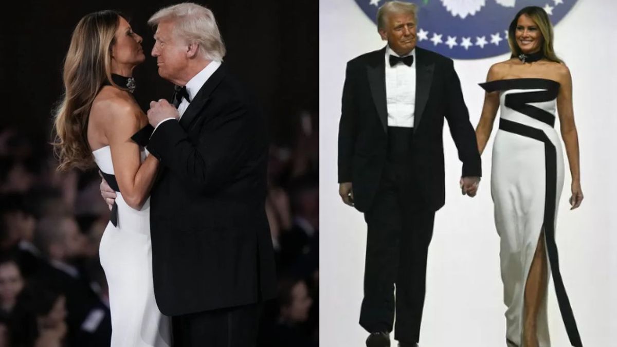 Melania Trump looks like a vision in black and white satin gown at the