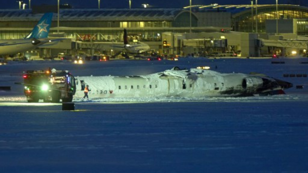 WATCH CCTV footage shows Delta Air Lines plane crashlanding at