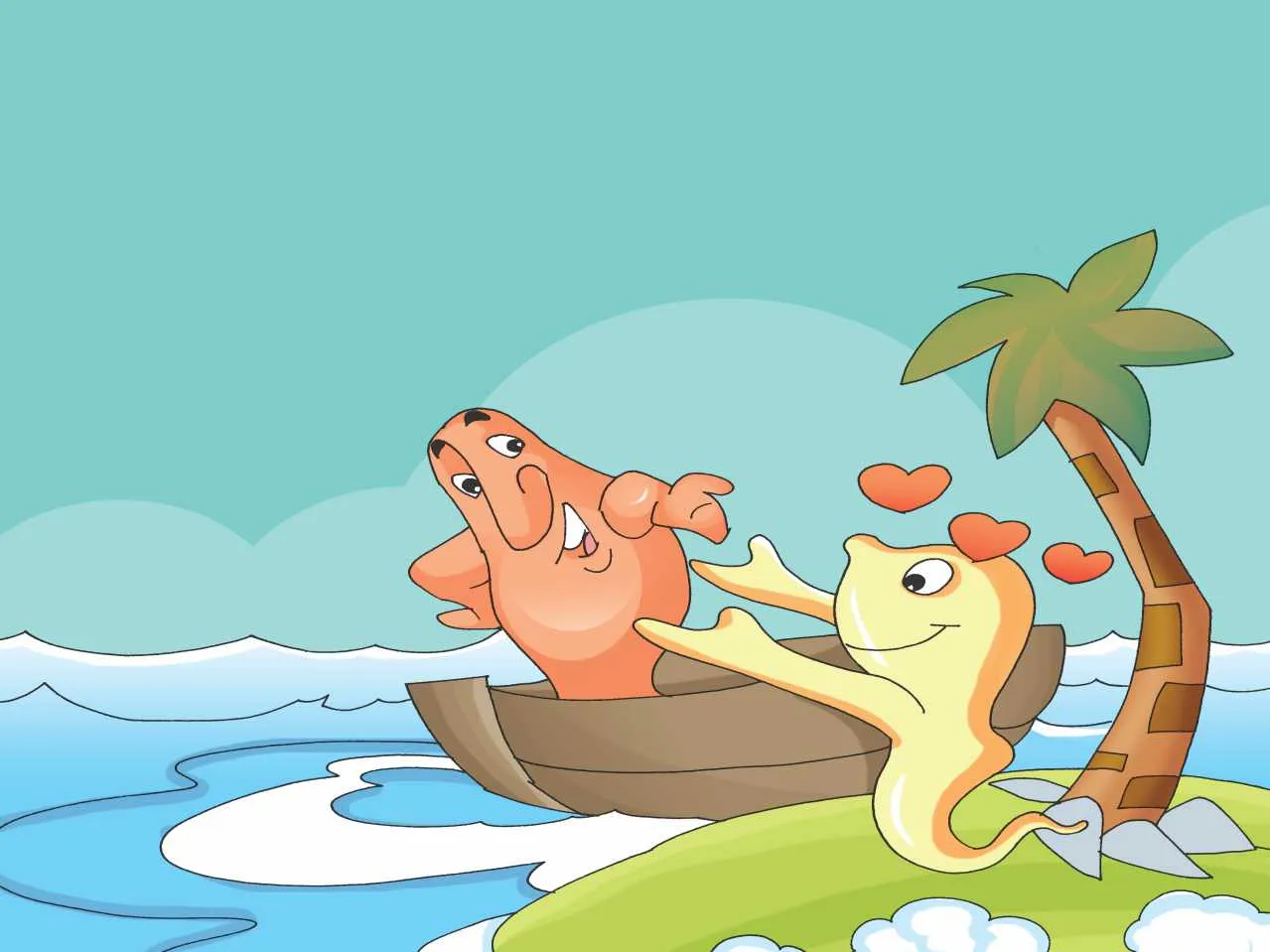 two creatures on an island cartoon image