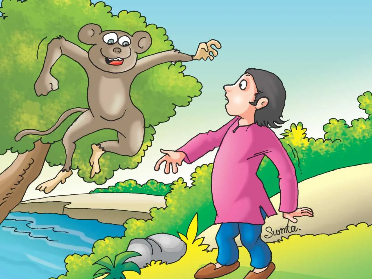 Boy and Monkey cartoon image