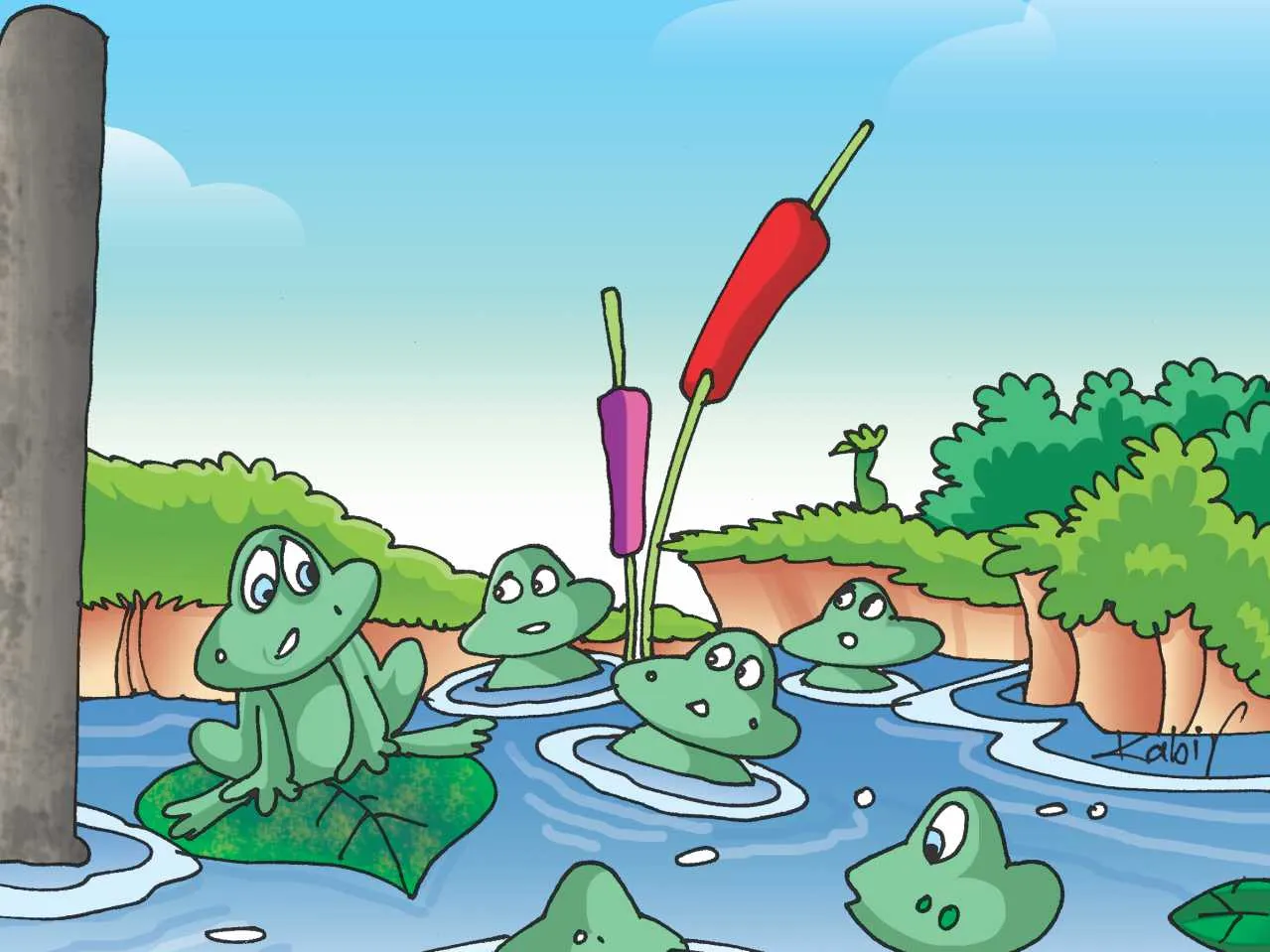 Frogs in a Pond cartoon image