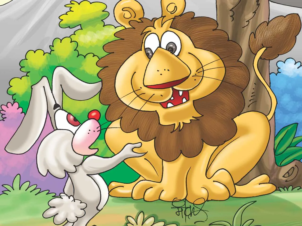 lion with rabbit cartoon image