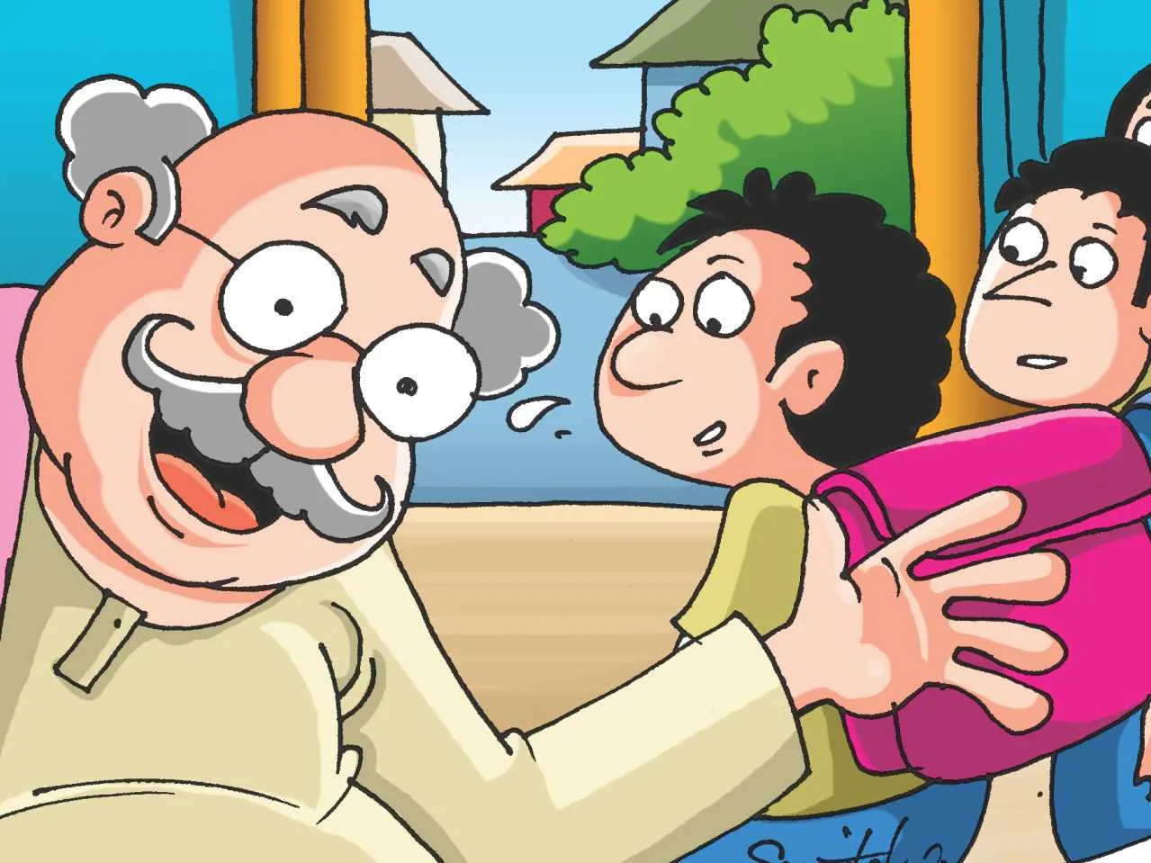old man with kids cartoon image