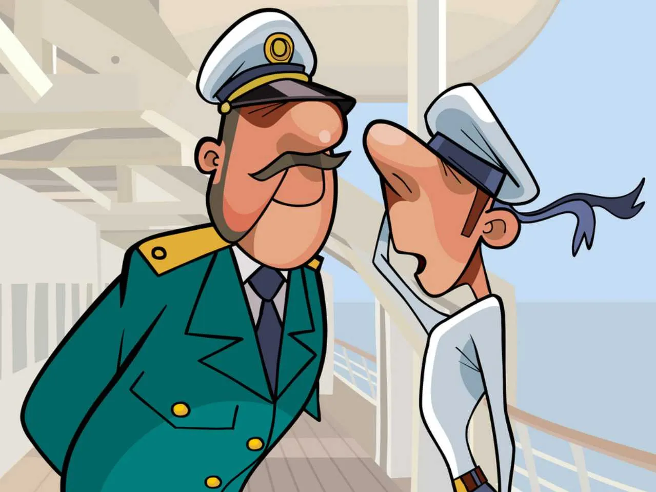Captain with a man on ship cartoon image