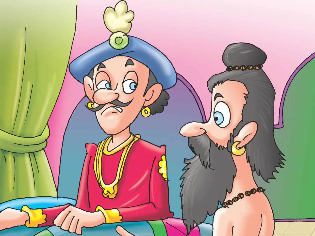King and Saint in court room cartoon image