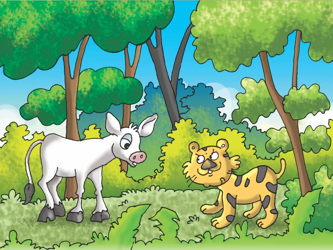 Calf and Cub in Jungle Cartoon image