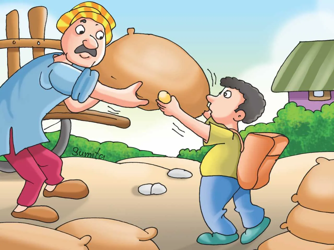Man and boy working cartoon images