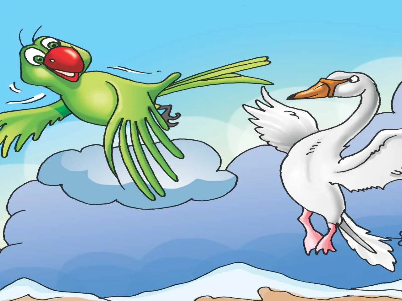 Parrot and Swan cartoon image