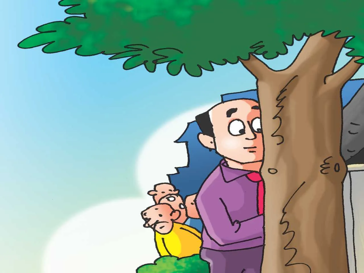 Man behind a tree cartoon image