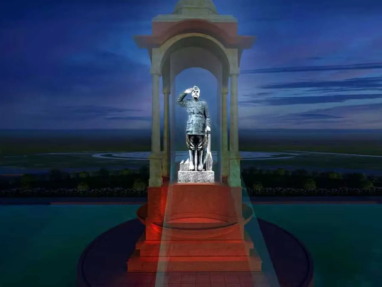 Holographic statue of Subhash chandra bose at India Gate 