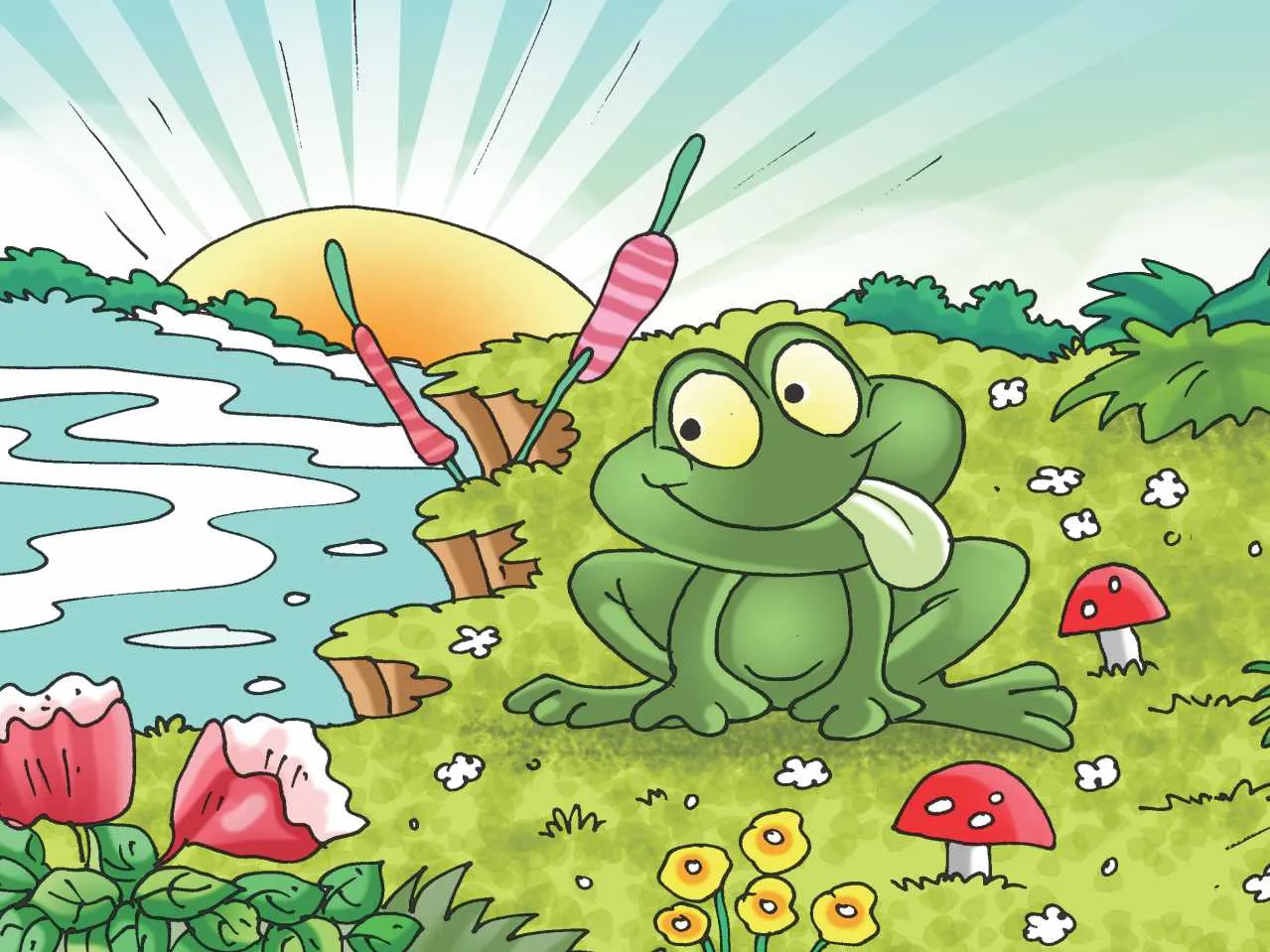 Frog near a pond cartoon image