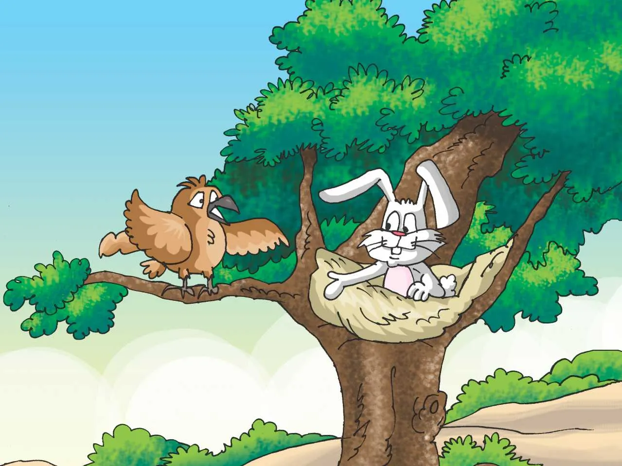 Rabbit and bird cartoon image