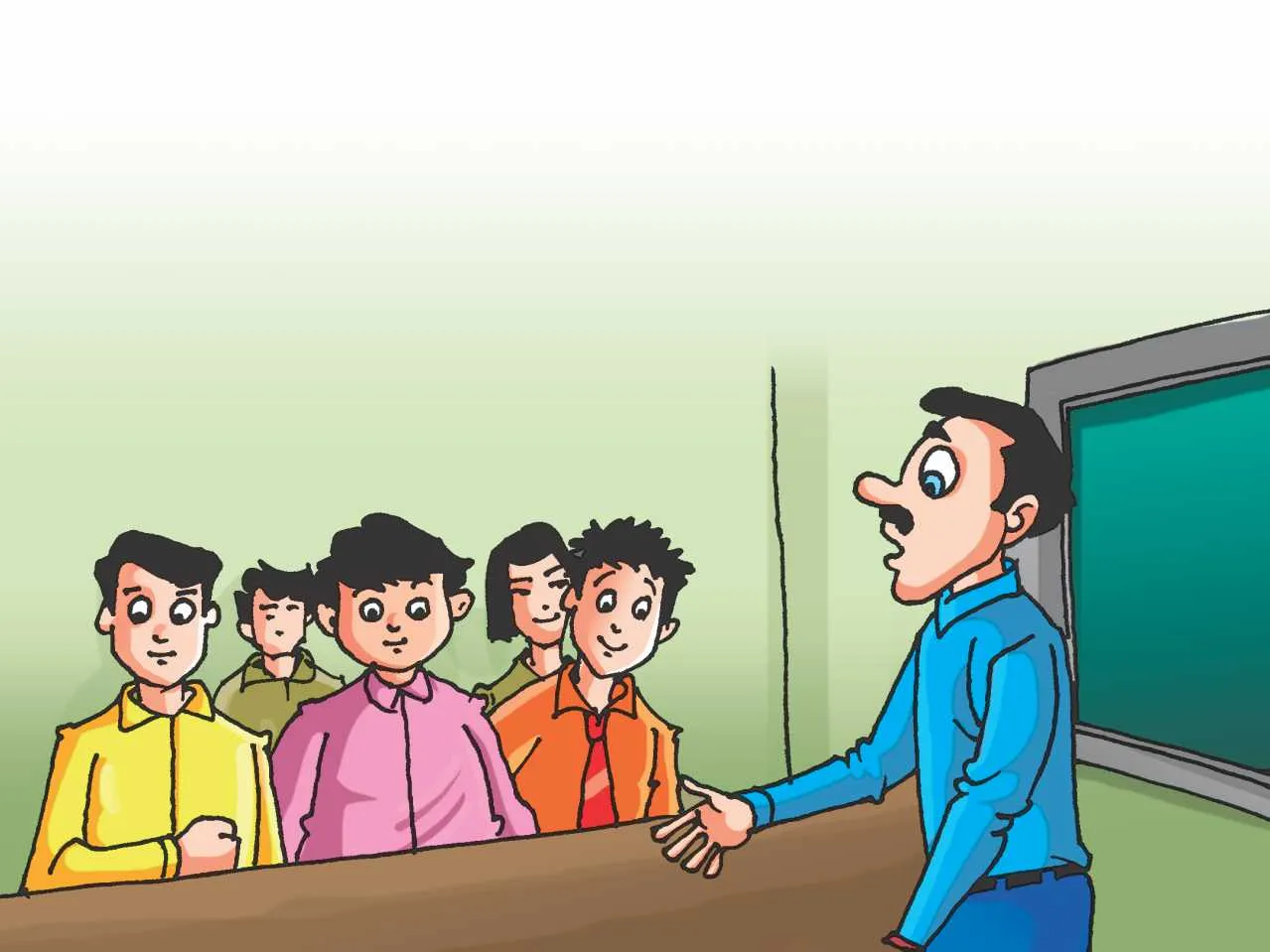 Teacher in class room cartoon image