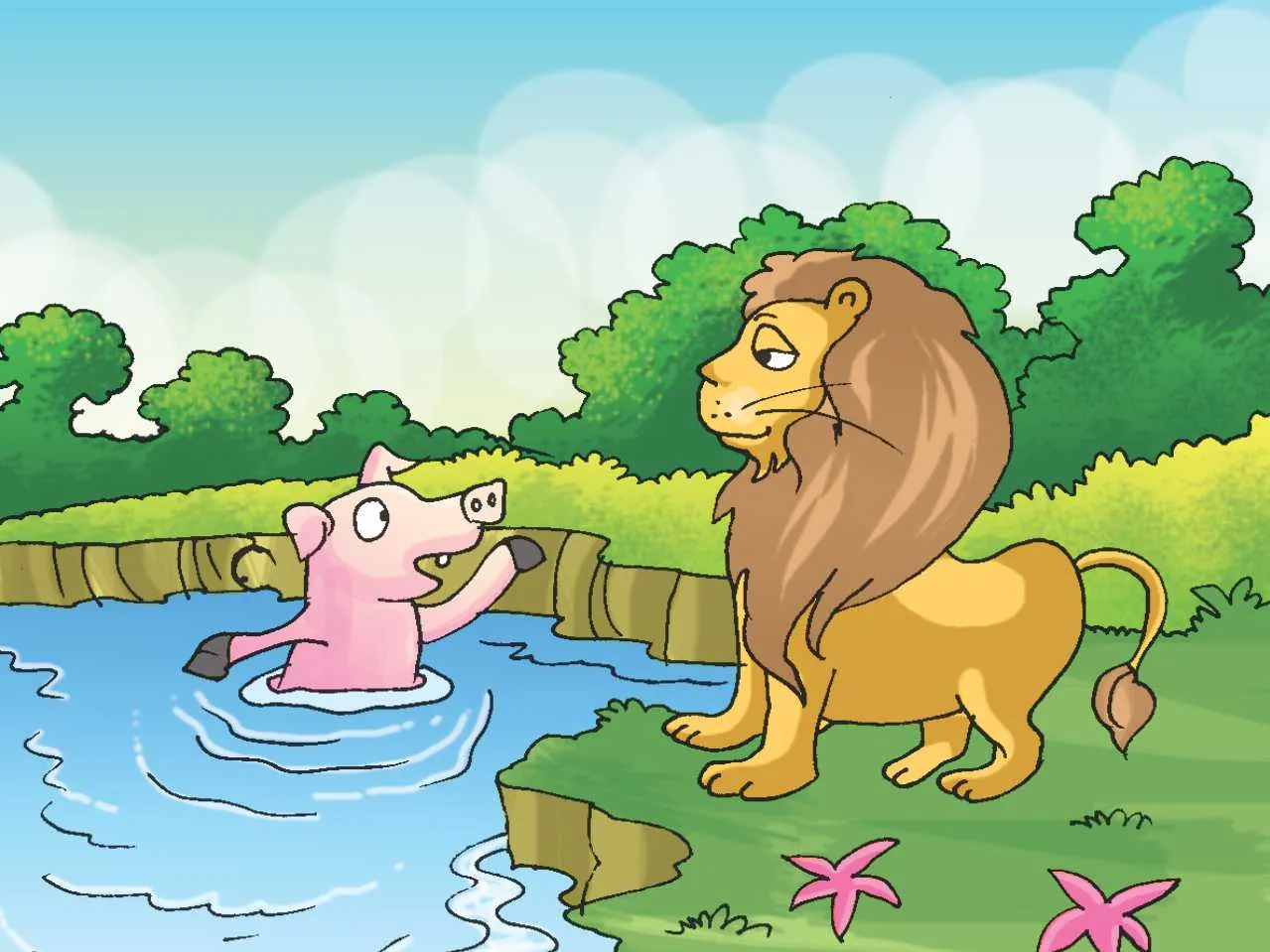 Lion and a piglet cartoon image