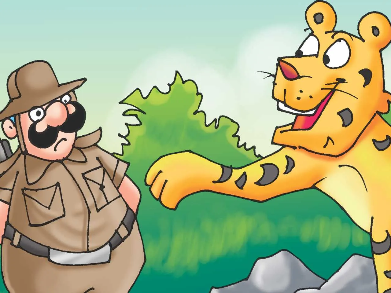 Hunter and tiger cartoon image