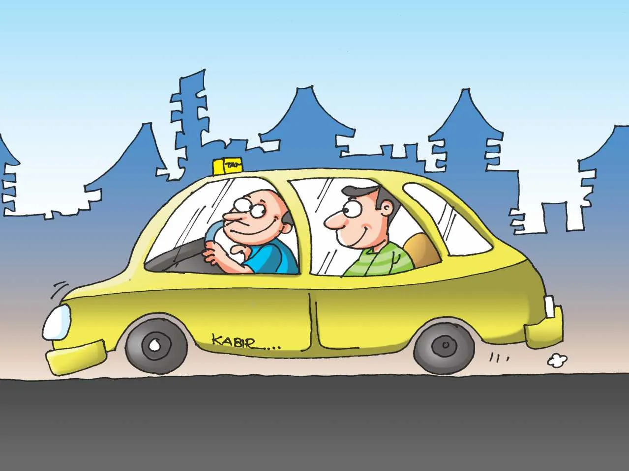 Man in taxi cartoon image