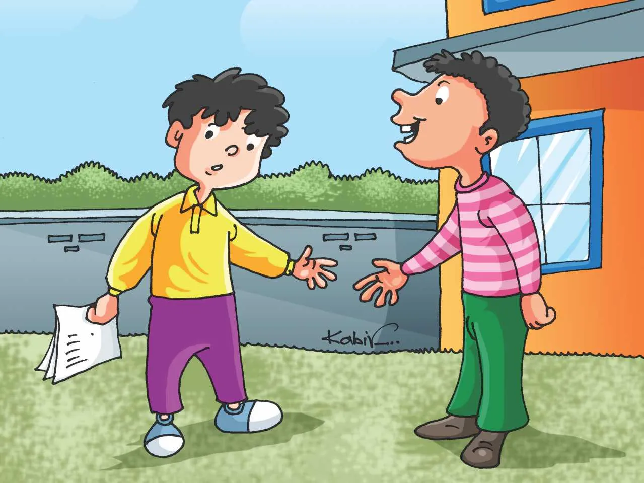 two kids talking cartoon image