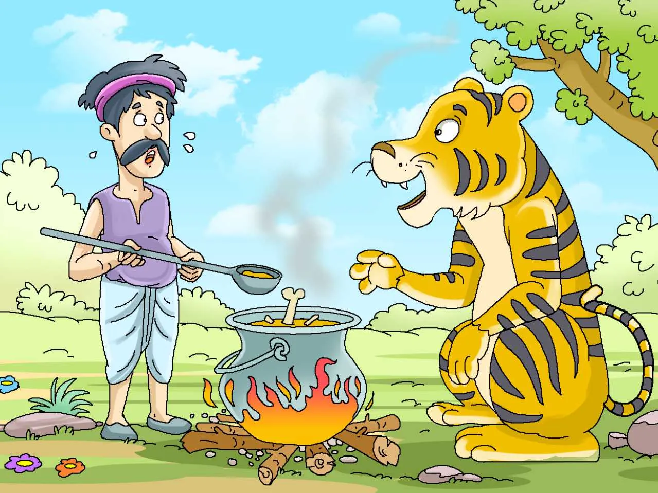man cooking food for tiger