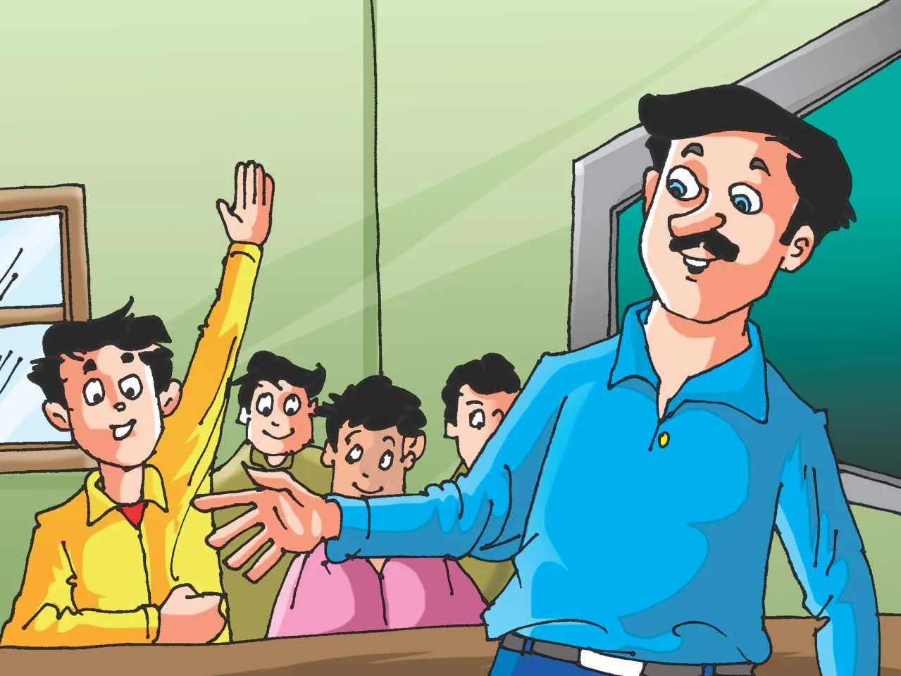 Teacher in class room cartoon image