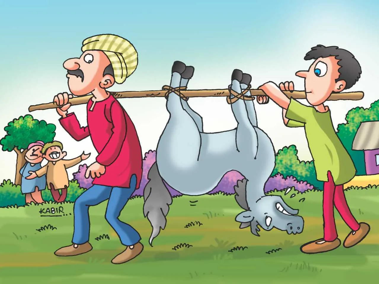 Two man Carrying horse cartoon image