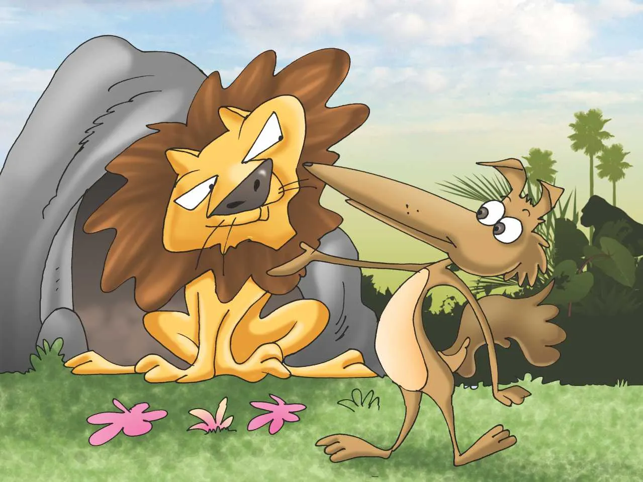 Lion with a fox cartoon image