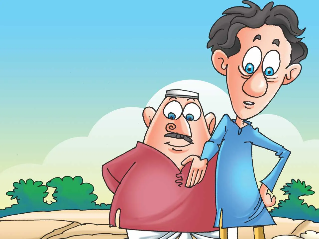 Father with his son cartoon image