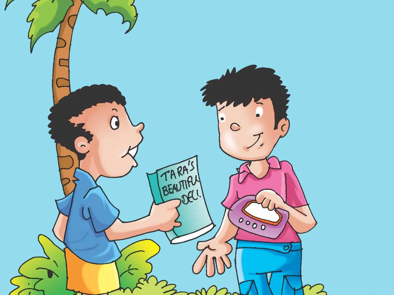 two boys talking cartoon image