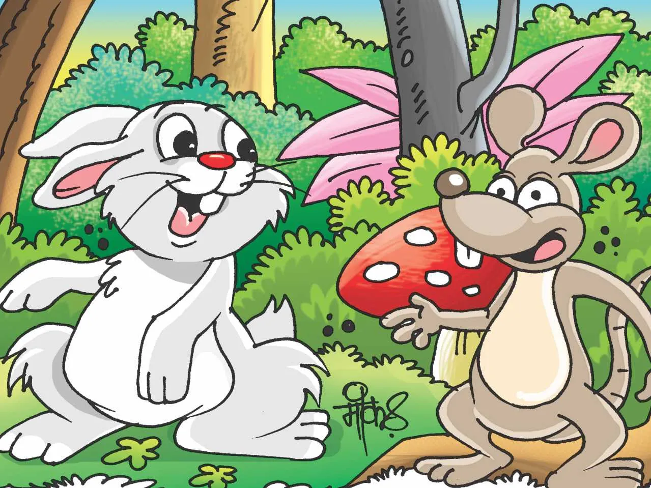 Rabbit and mouse cartoon image